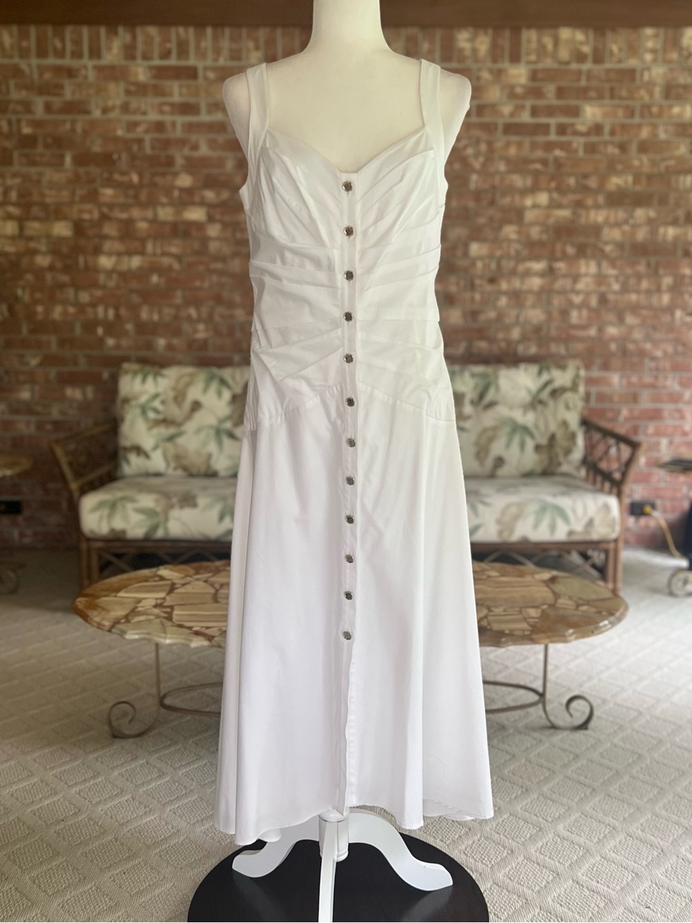 WHBM White Ruched Bodice Button Front Sateen Midi Dress NWT 6 Quiet Luxury - Picture 4 of 17